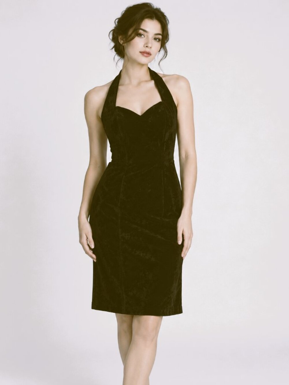Opulent Romance All That Jazzy Black Velvet Halter Sheath Dress Vintage XS/S